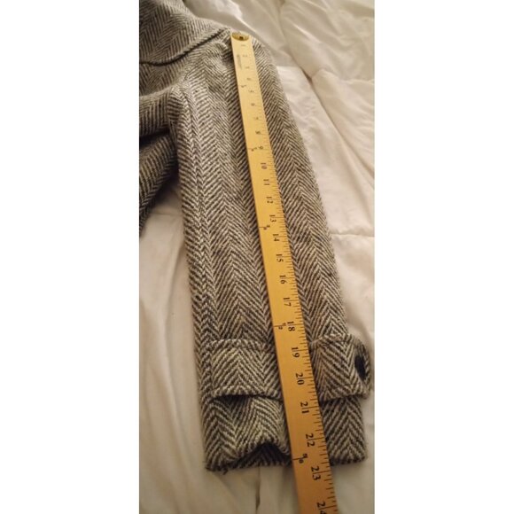 Talbots womens size 8 gray white Herringbone Wool Blend Toggle Coat With Hood - Picture 6 of 11